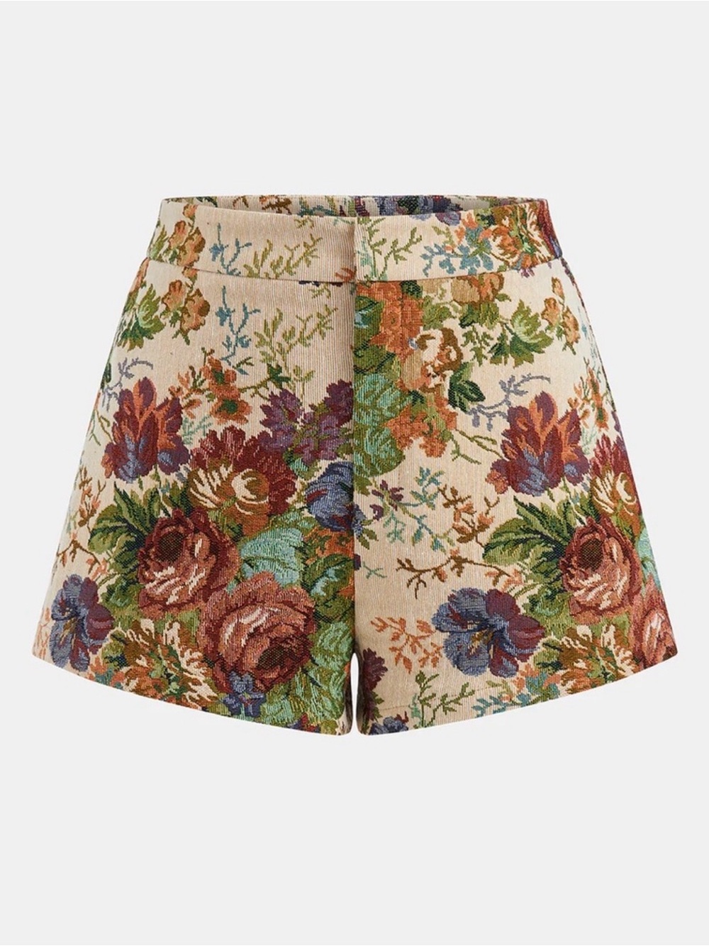 NWT Commense Floral Tapestry High-Waist Shorts — Cream Multi